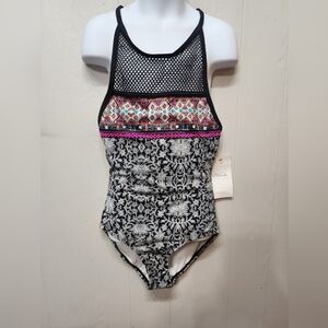 NWT Clarabella Turquoise Swimsuit Medium Black‎ White  One-Piece Beach Swim C367